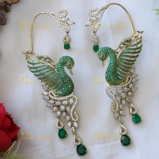Graceful Gold-alike Peacock Ear Cuffs for Elegance Combo