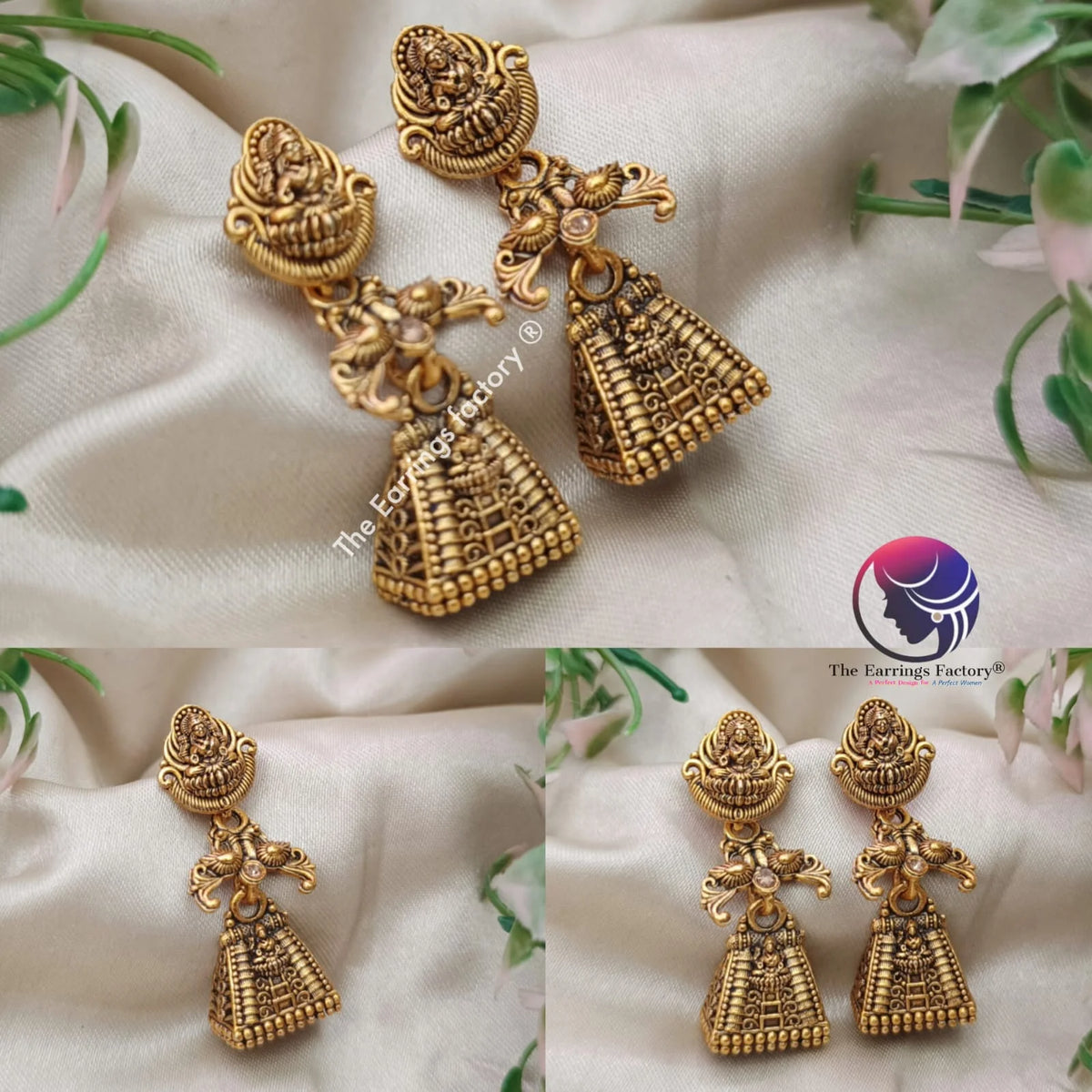 Traditional Gopuram Lakshmi Golden Temple Jhumka
