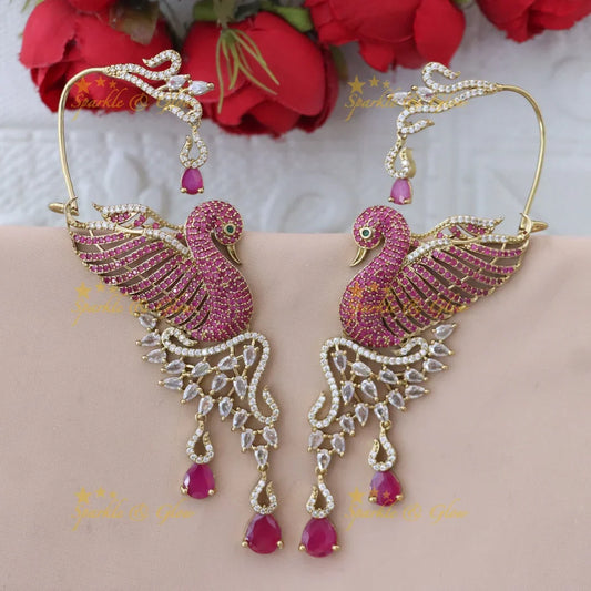 Graceful Gold-alike Peacock Ear Cuffs for Elegance Combo