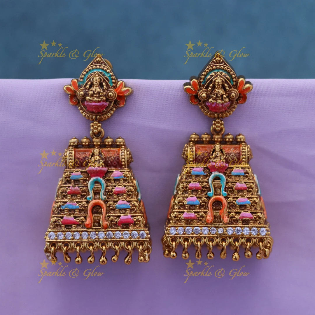 Gold Polish Trending Lakshmi Earrings