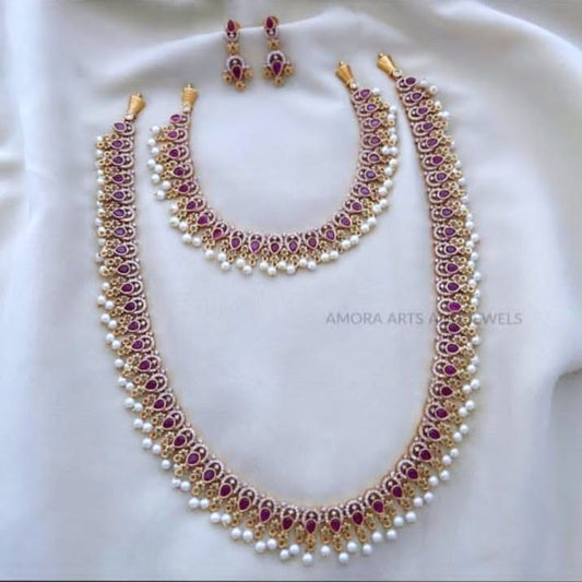 Royal Ruby Pearl Necklace Set